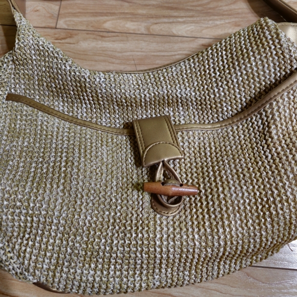 Gold Vintage Carlo D'Santi Woven Oversized Shoulder Purse/Bag with Bamboo Zipper - Picture 4 of 7